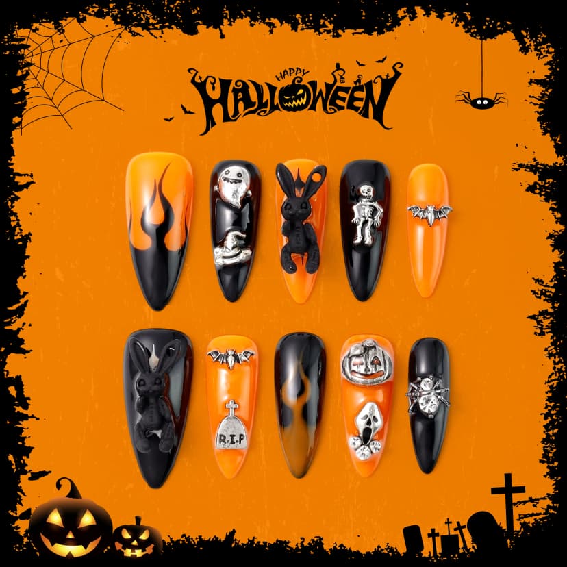 Ghost Pumpkin Long Stiletto Nails press on nails