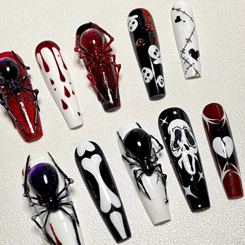 3D Spider Halloween Long Coffin Nails press on nails