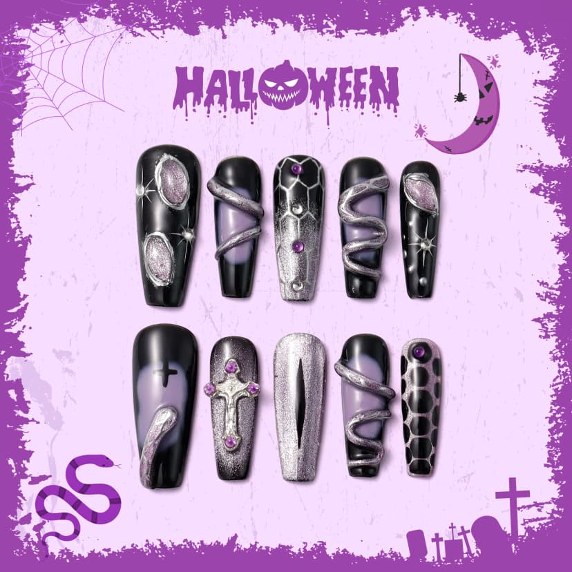 Serpent Gothic Halloween Long Coffin Nails press on nails