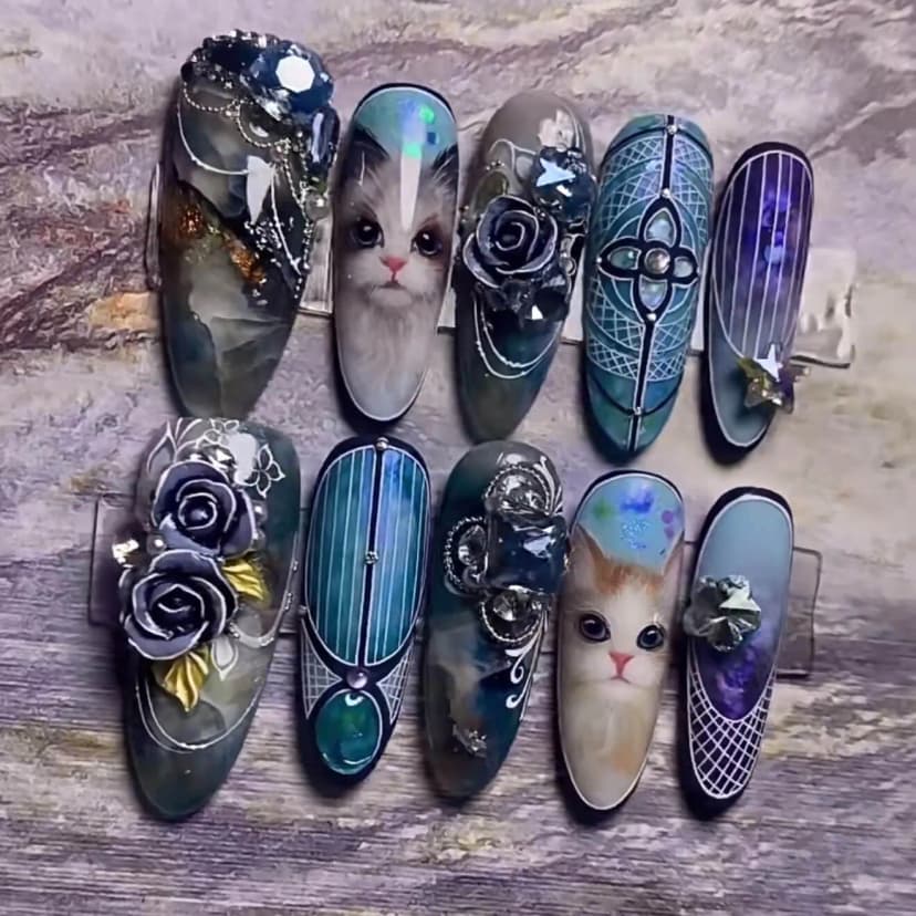 Bespoke Pet Portrait Hand-Painted Custom Nails press on nails