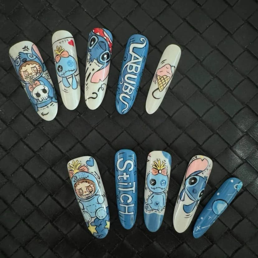 Cute Cartoon Stitch & Labubu Nails press on nails