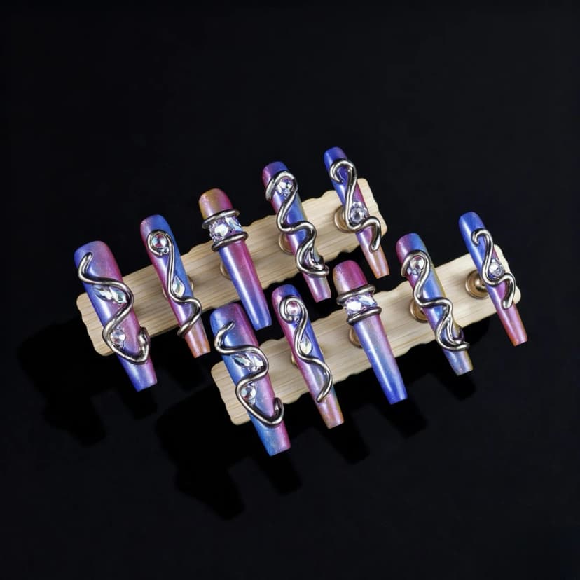 Glam Snake & Rhinestone Holographic Press - on Nails press on nails