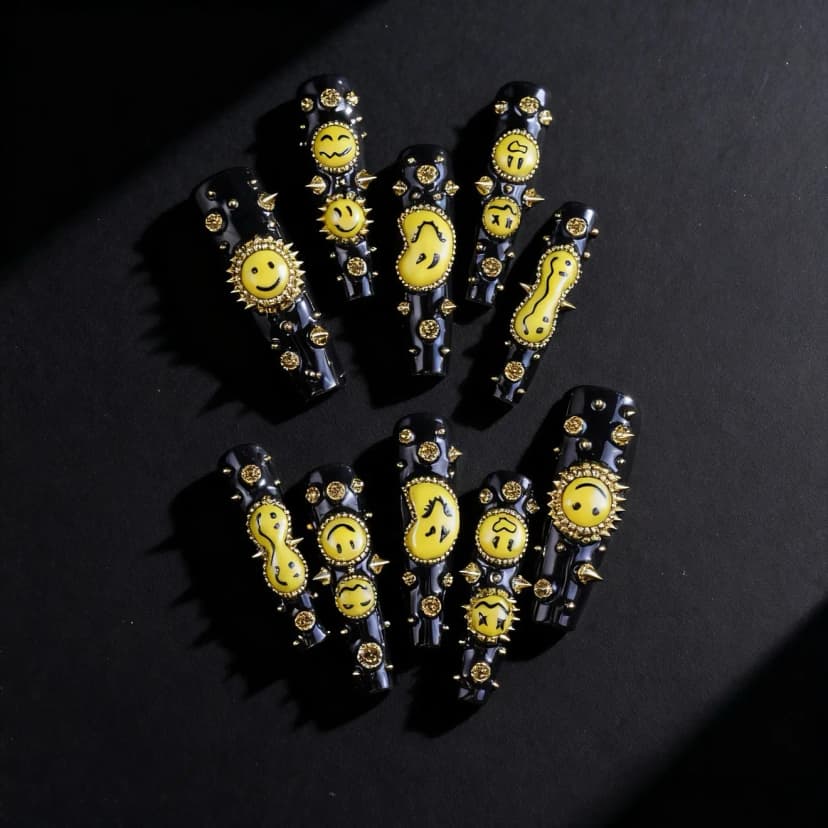 Edgy Smiley Face Spiked Press - on Nails press on nails